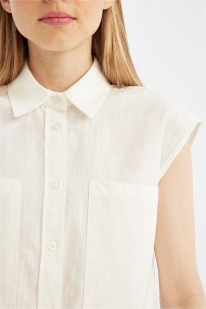 Oversize Fit Flamed Cotton Sleeveless Shirt