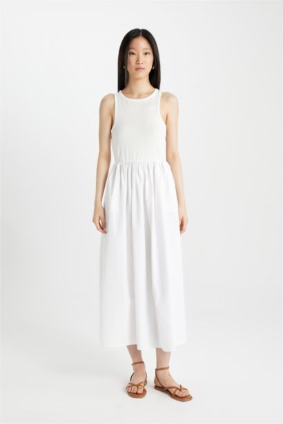 дөңгелек жаға жеңсіз Қысқа жеңді трикотаж көйлек