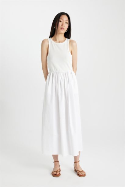 дөңгелек жаға жеңсіз Қысқа жеңді трикотаж көйлек