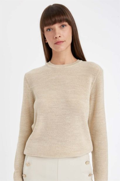 Regular Fit Crew Neck Glittery Fabric Pullover Tunic