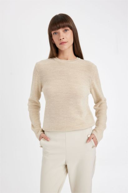 Regular Fit Crew Neck Glittery Fabric Pullover Tunic