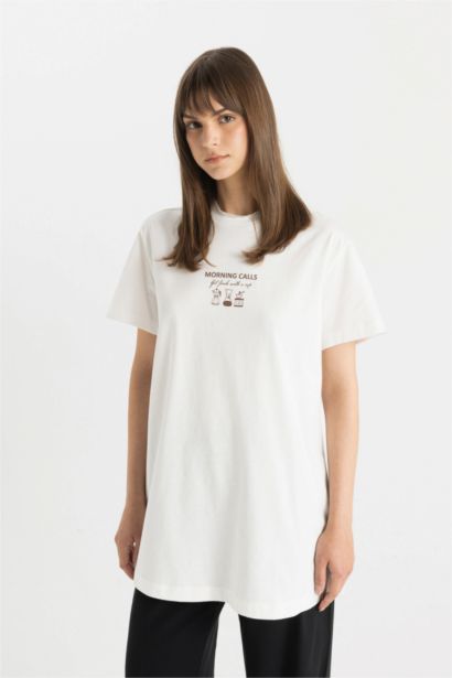 Crew Neck Printed Short Sleeve T-Shirt Tunic