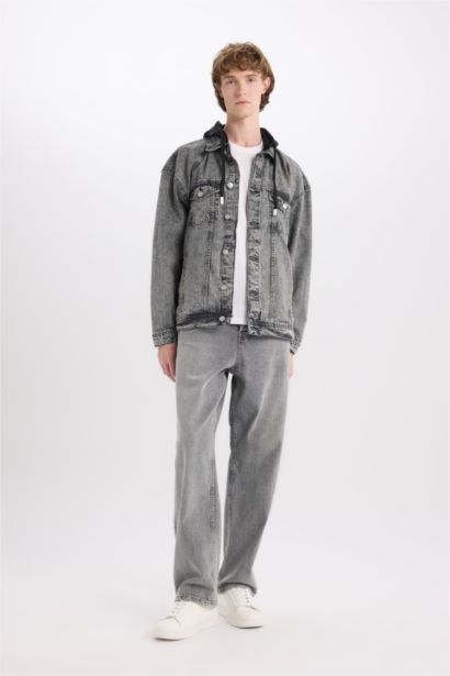 %100 Pamuk Oversize Geniş Kalıp Kapüşonlu Düğmeli Mevsimlik Baharlık Denim Ceket