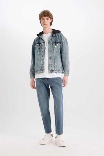 %100 Pamuk Oversize Geniş Kalıp Kapüşonlu Düğmeli Mevsimlik Baharlık Denim Ceket