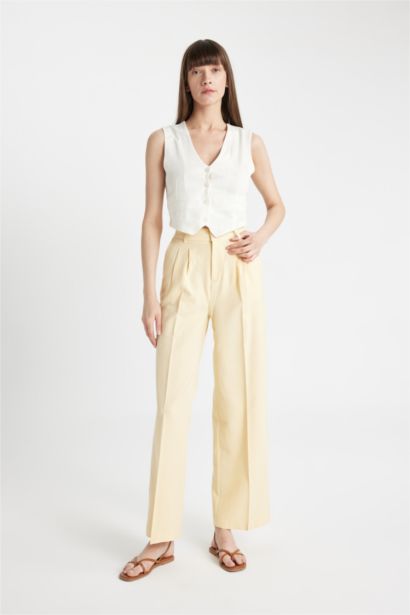 بنطرون برجل واسع وايد ليج بجيب وخصر عالي