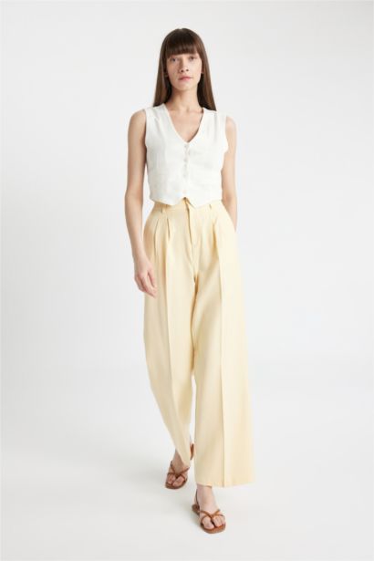 بنطرون برجل واسع وايد ليج بجيب وخصر عالي