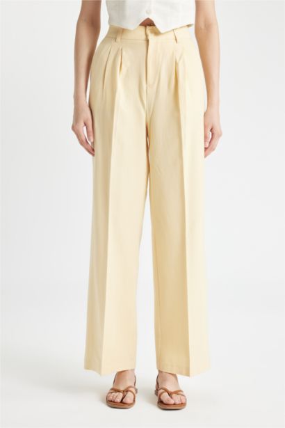 بنطرون برجل واسع وايد ليج بجيب وخصر عالي