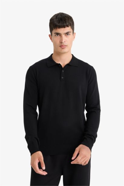 Pull en maille premium à col polo boutonné Coupe standard