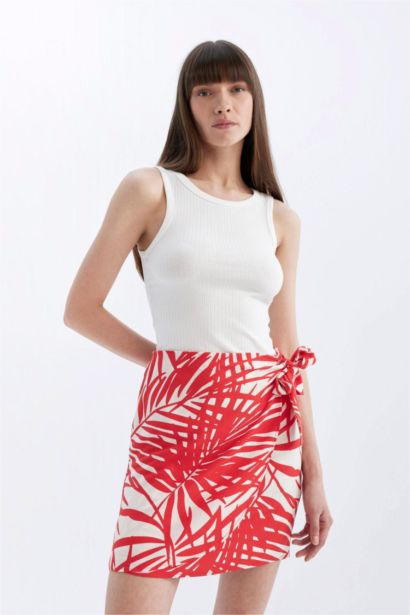 A Line Floral Linen Blended Normal Waist Mini Skirt