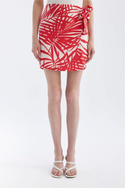 A Line Floral Linen Blended Normal Waist Mini Skirt