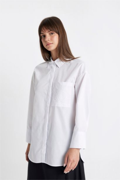 قميص طويل قصة مريحة ردن طويل