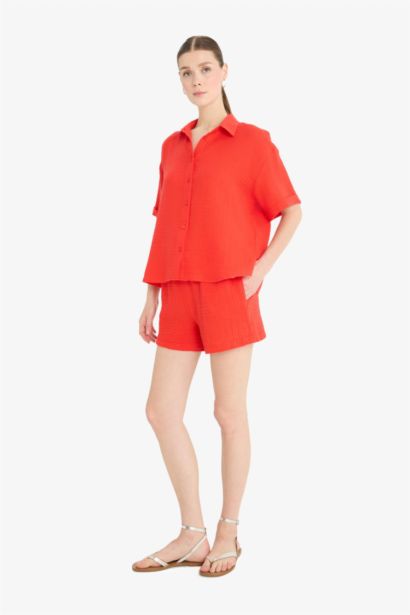 Relax Fit Muslin High Waist Short Leg Shorts