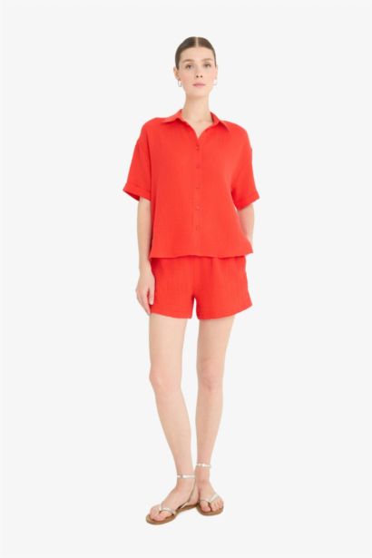 Relax Fit Muslin High Waist Short Leg Shorts