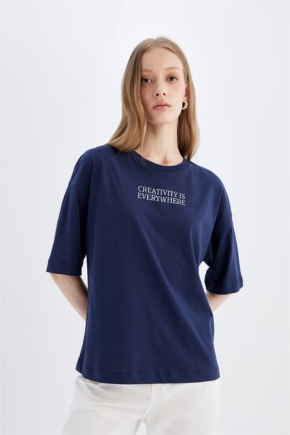 Oversize Fit Crew Neck Printed Short Sleeve T-Shirt