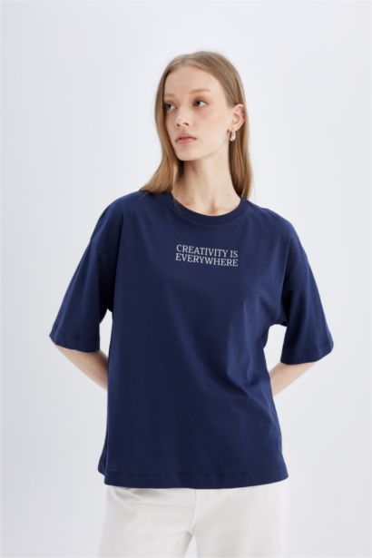 Oversize Fit Crew Neck Printed Short Sleeve T-Shirt