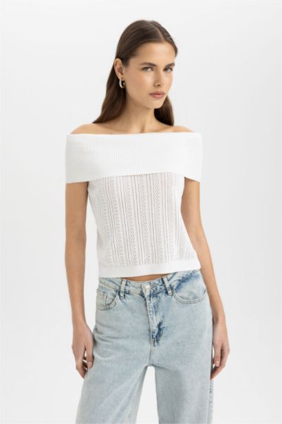 Fitted Open Shoulder Blouse