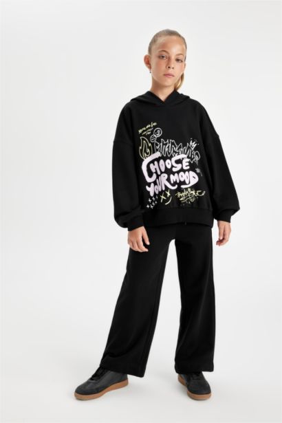 Girl Oversize Fit Hooded Printed Sweatshirt