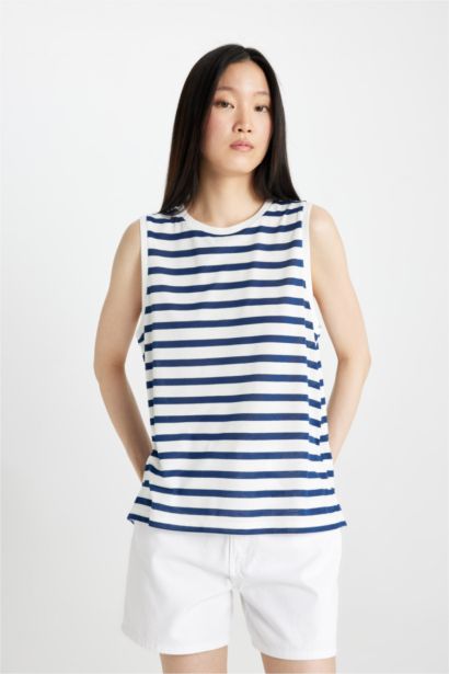 Regular Fit Striped Crew Neck Combed Cotton T-Shirt