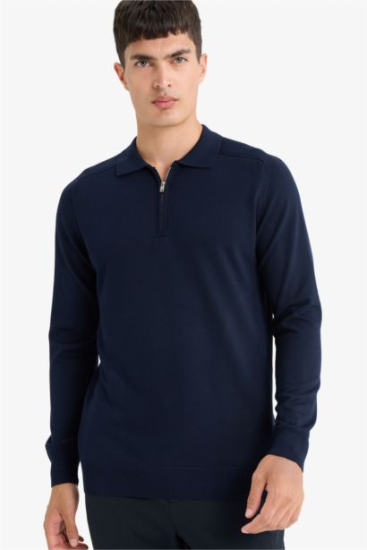 Standard Fit Polo Neck Half Zip Premium Knit Pullover