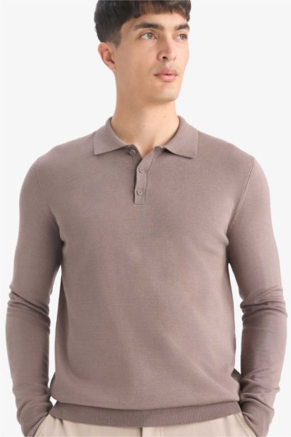 Трикотажный свитер с поло-воротником, стандартная посадка