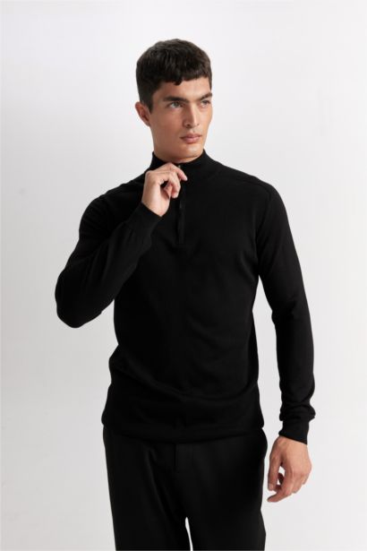 Standard Fit Half Zipper Soft Textured Premium Knitwear Pullover