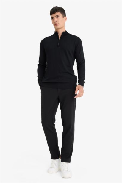 Standard Fit Stand Collar Half Zippered Knit Pullover