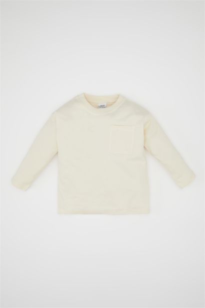 تيشيرت كم طويل قصة عادية برقبة مستديرة