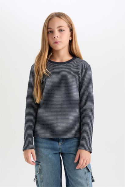 Girl Slim Fit Crew Neck Striped T-Shirt