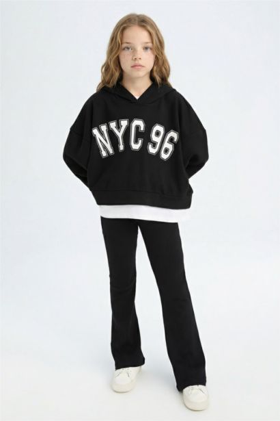 Girl Printed Hooded Sweatshirt Leggings 2 Piece Set