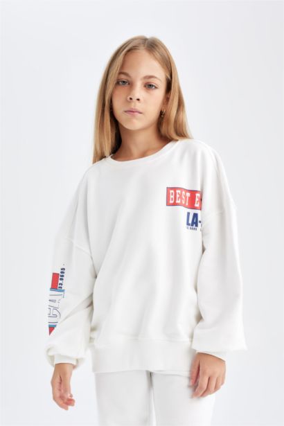 طقم بناتي قصة مريحة سويت شيرت وبنطلون - قطعتين