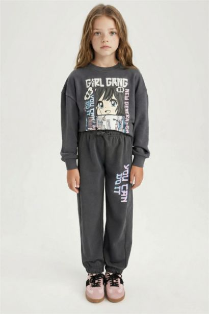 Girl Printed Elastic Waist Pocket Jogger Sweatpants