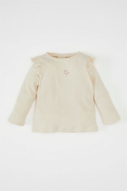 تيشيرت بنات كم طويل مضلع فلورال قصة عادية برقبة مستديرة