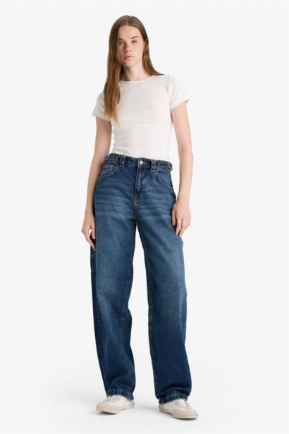 Baggy Fit High Waist Long Washed Jeans