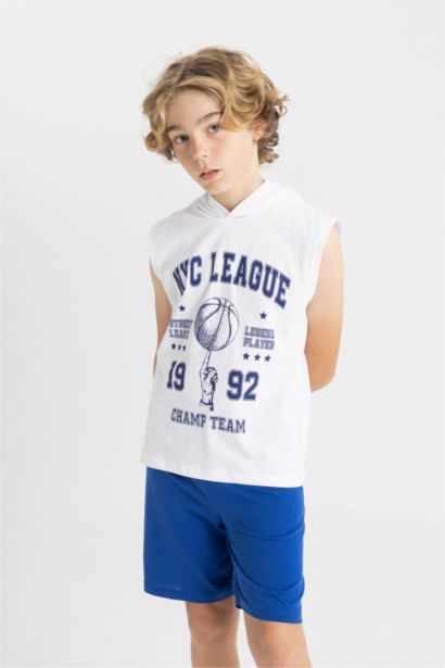 Boy Printed Hooded Sleeveless T-Shirt