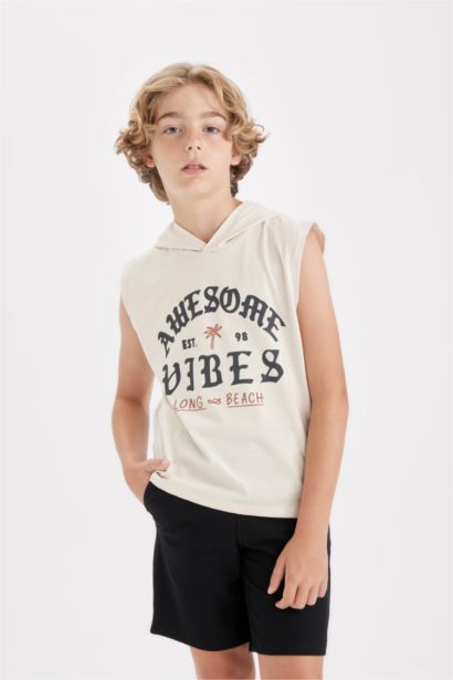 Boy Hooded Printed Sleeveless T-Shirt