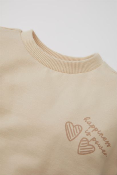 طقم بيبي بناتي سويت شيرت وسويت بانتس بطبعة شعار قصة عادية - قطعتين