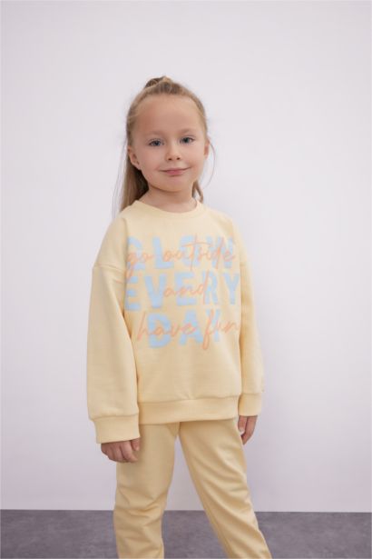 Baby Girl Slogan Printed Sweatshirt Fabric 2 Piece Set