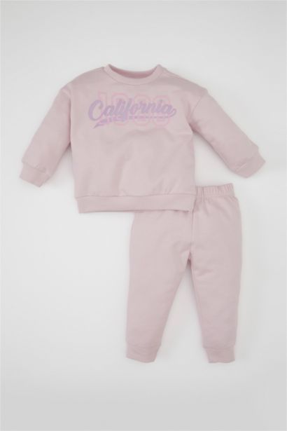 طقم بيبي بناتي سويت شيرت وسويت بانتس قصة عادية - قطعتين