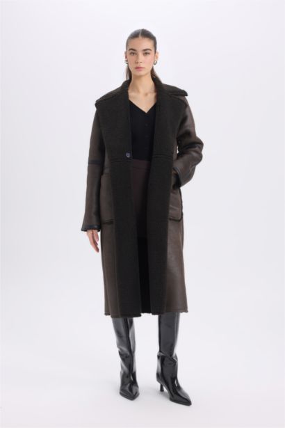 Regular Fit Smokin Yaka Suni Deri Düğmeli Cepli Pelüş Astar Parka