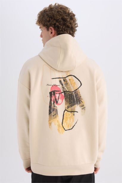 Oversize Geniş Kalıp Kapüşonlu Sırt Baskılı Sweatshirt