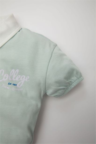 تيشيرت بيبي بناتي نص كم بطبعة شعار قصة عادية