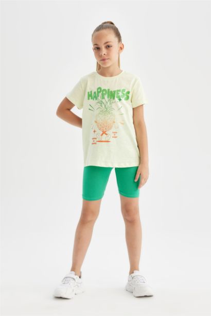 Girl Crew Neck Printed Short Sleeve T-Shirt