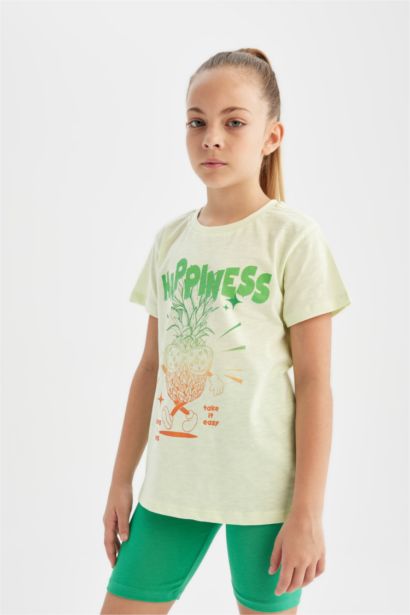 Girl Crew Neck Printed Short Sleeve T-Shirt