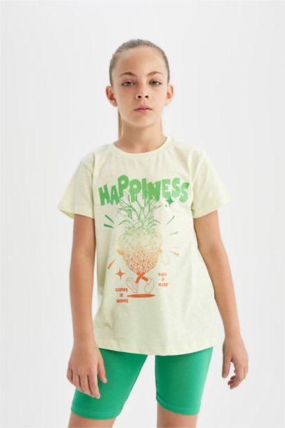 Girl Crew Neck Printed Short Sleeve T-Shirt