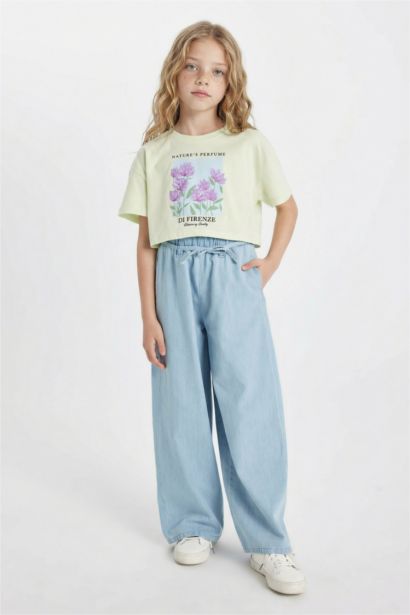 Girl Crew Neck Printed Crop T-Shirt