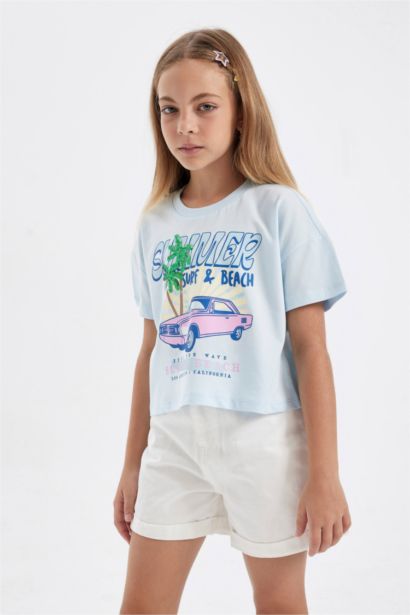 Girl Crew Neck Printed Short Sleeve T-Shirt