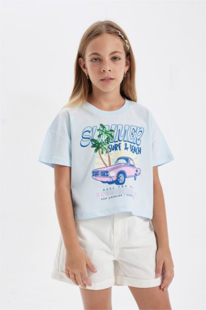 Girl Crew Neck Printed Short Sleeve T-Shirt