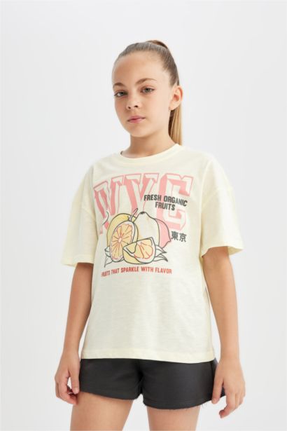 Girl Relax Fit Crew Neck Printed T-Shirt