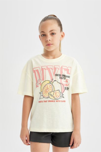 Girl Relax Fit Crew Neck Printed T-Shirt