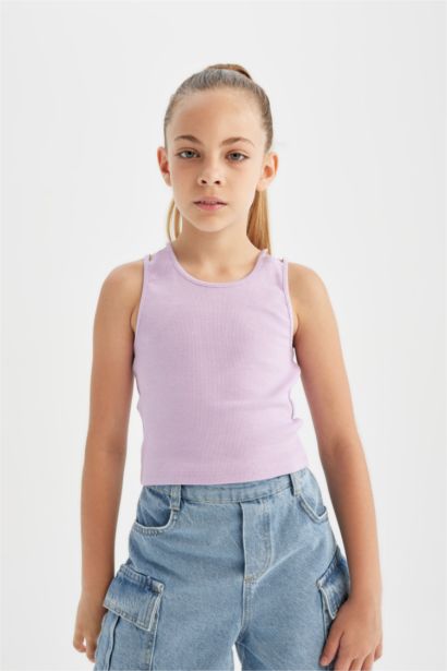 Girl Crew Neck Basic Crop Top